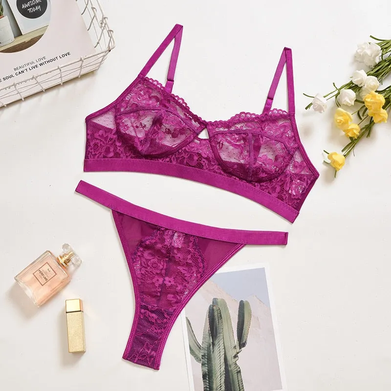 Yimunancy 2-piece Bra Set Women Transparent Lingerie Sexy Bra +panty 2021 Ladies Lingerie Set