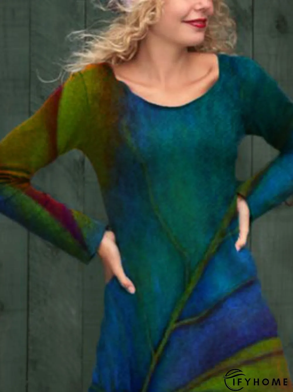 Multicolor Cotton Printed Casual Knitting Dress | IFYHOME
