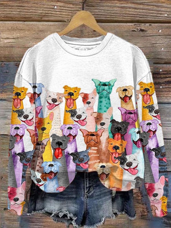Women's Fun Dogs Print Sweatshirt.