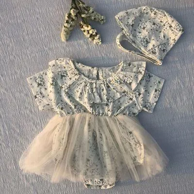 0-3Yrs Infant Clothes Rompers 2020 Summer Newborn Grils Cotton Lace Romper With Cap 2pcs Set Baby Girls Overall White
