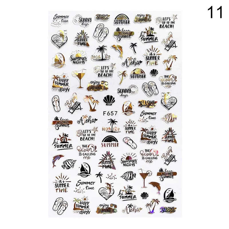 1 Sheet Leaves Geometry 3D Nail Art Stickers Sliders Mandala Flowers Leaf Adhesive Nail Decals Foil Decoration Manicuring Wrap