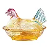 Vintage-Style Glass Hen on Nest Dish with Lid Tabletop Dessert Plate Snack Bowl