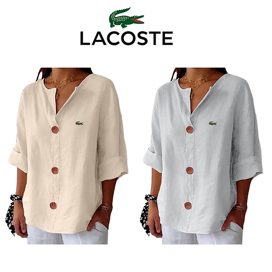 D&aacute;msk&eacute; voln&eacute; tričko s kr&aacute;tk&yacute;m ruk&aacute;vem z bavlny a lnu s zap&iacute;n&aacute;n&iacute;m na knofl&iacute;ky Lacoste&reg;, 2 kusy