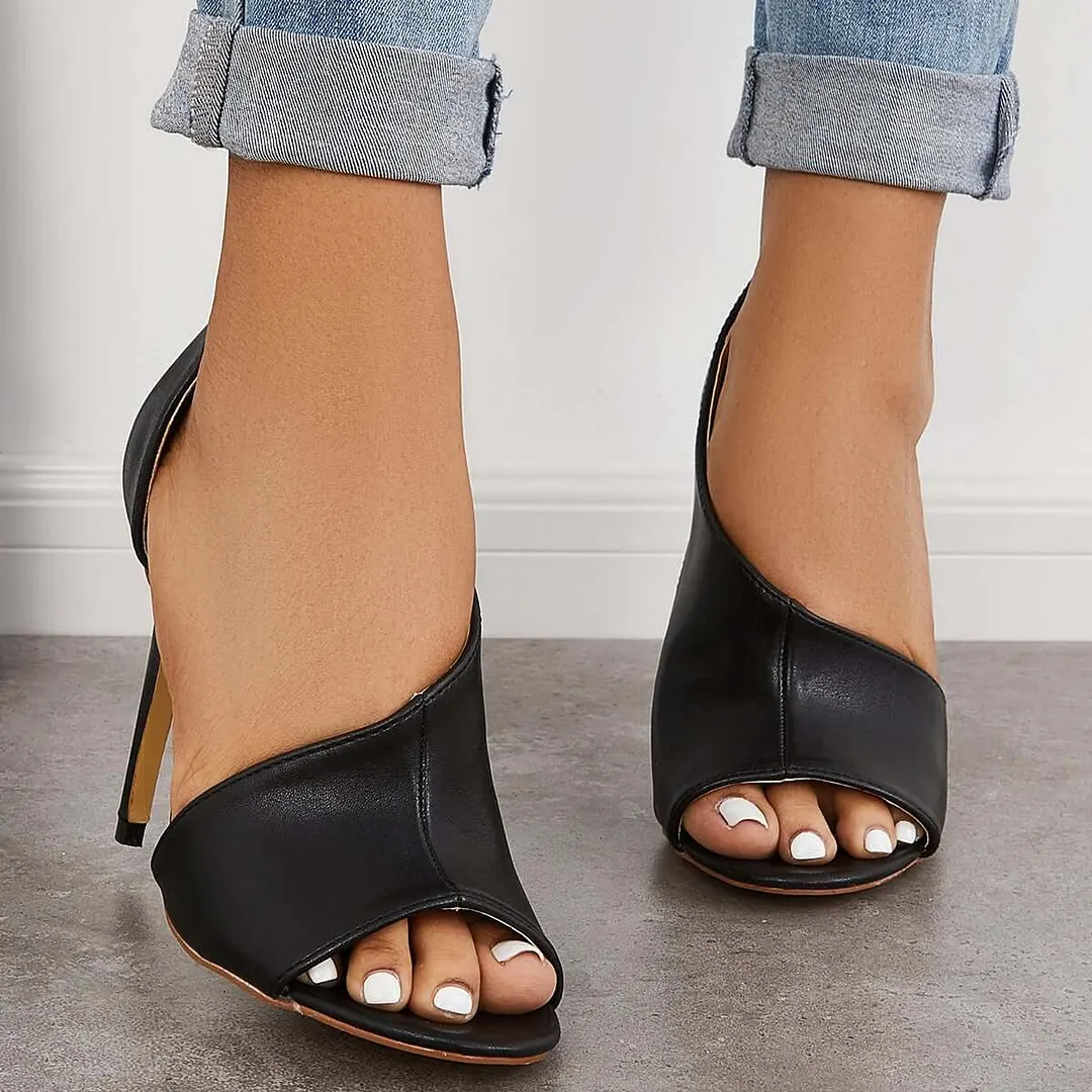 Black Cut Out Stiletto High Heels Peep Toe Dress Pumps