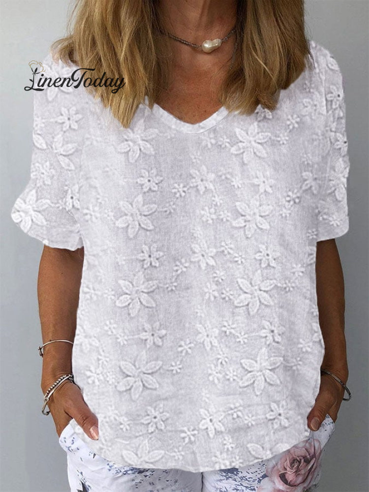 Women&rsquo;s Casual Lace V - Neck Top White / S