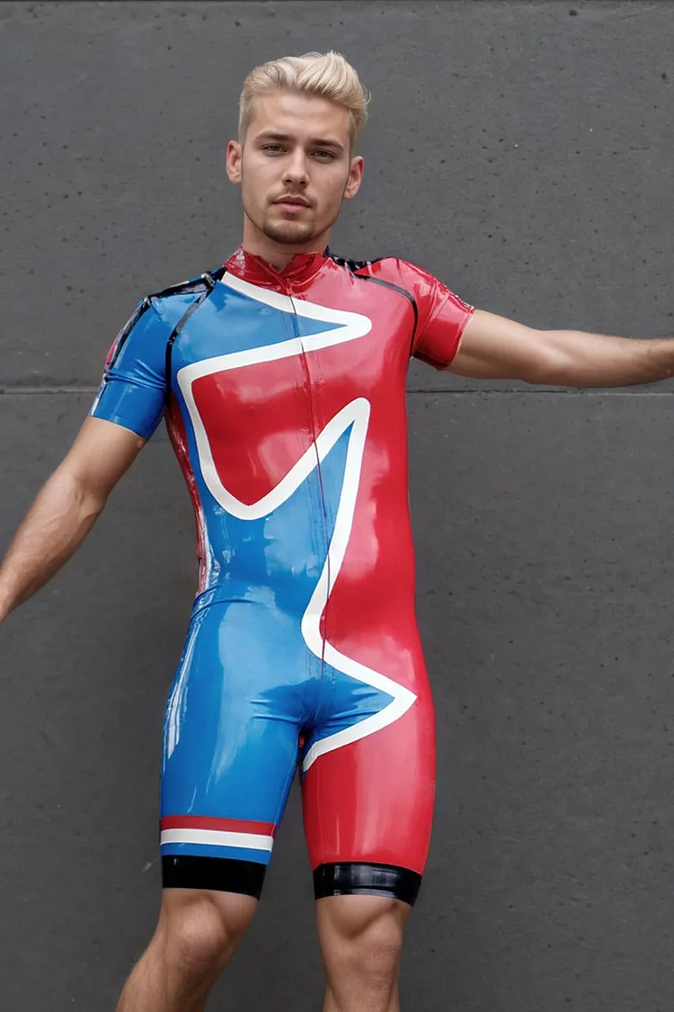 Men Latex Bodysuits Cycling Two Tone