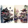 2Pcs Architecture Paysag&egrave;re &Agrave; L&rsquo;Encre Compl&egrave;te Rond Diamant Peinture 30X40CM