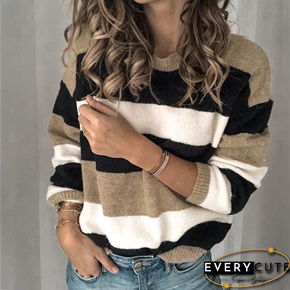 Striped Crew Neck Long Sleeve Pullover