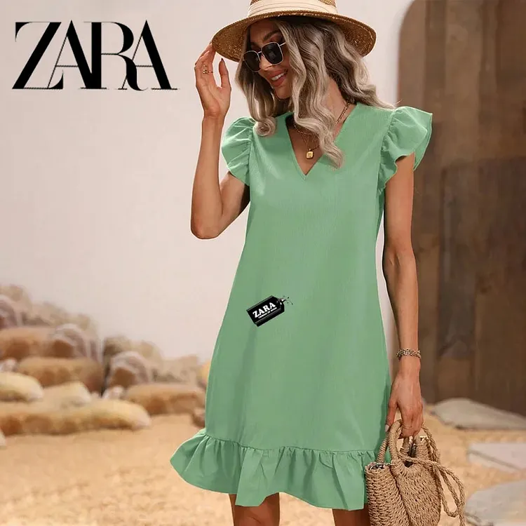 ZARA sz&eacute;les V-nyak&uacute; sima ruha
