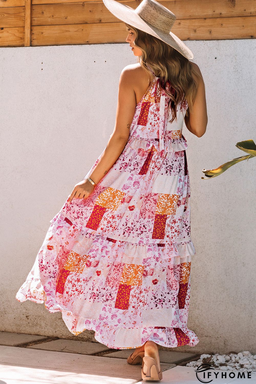 Multicolor Boho Geometric Floral Print Sleeveless Maxi Dress | IFYHOME