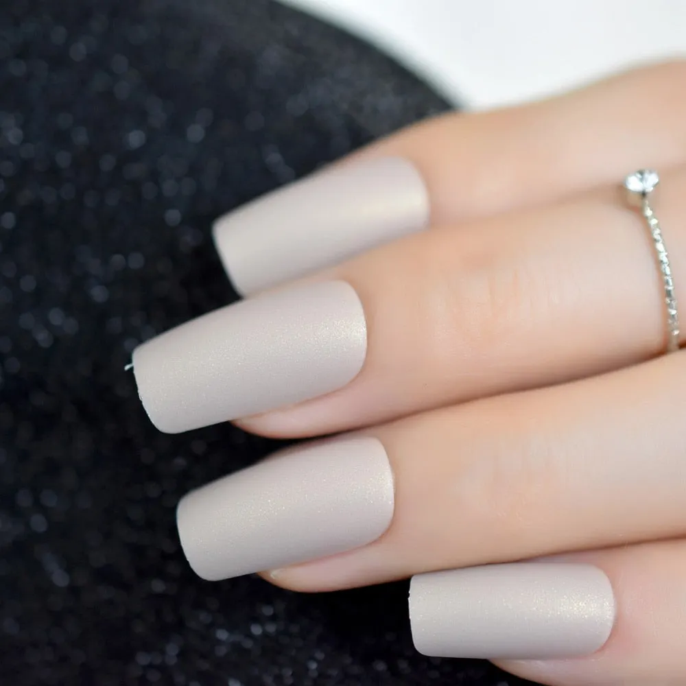 Medium Long Matte Fake Nails White Matt Solid Color Nail Tips Square Acrylic Fignernails 24-Nail Inspo