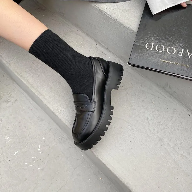 Round Toe Street Style Chunky Heel Platform Women Loafers Shoes Black Punk Y2K Designer High Heel Women Pumps 1116
