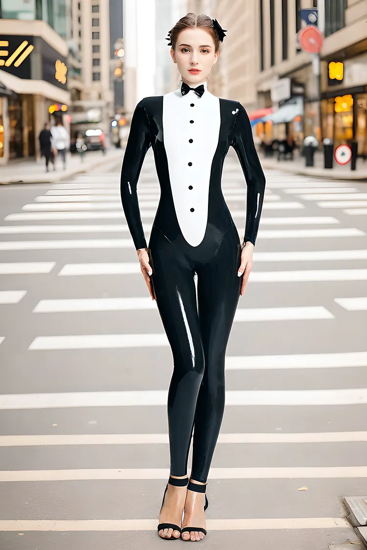 Women Latex Catsuits Target Stirrup Back Zipper