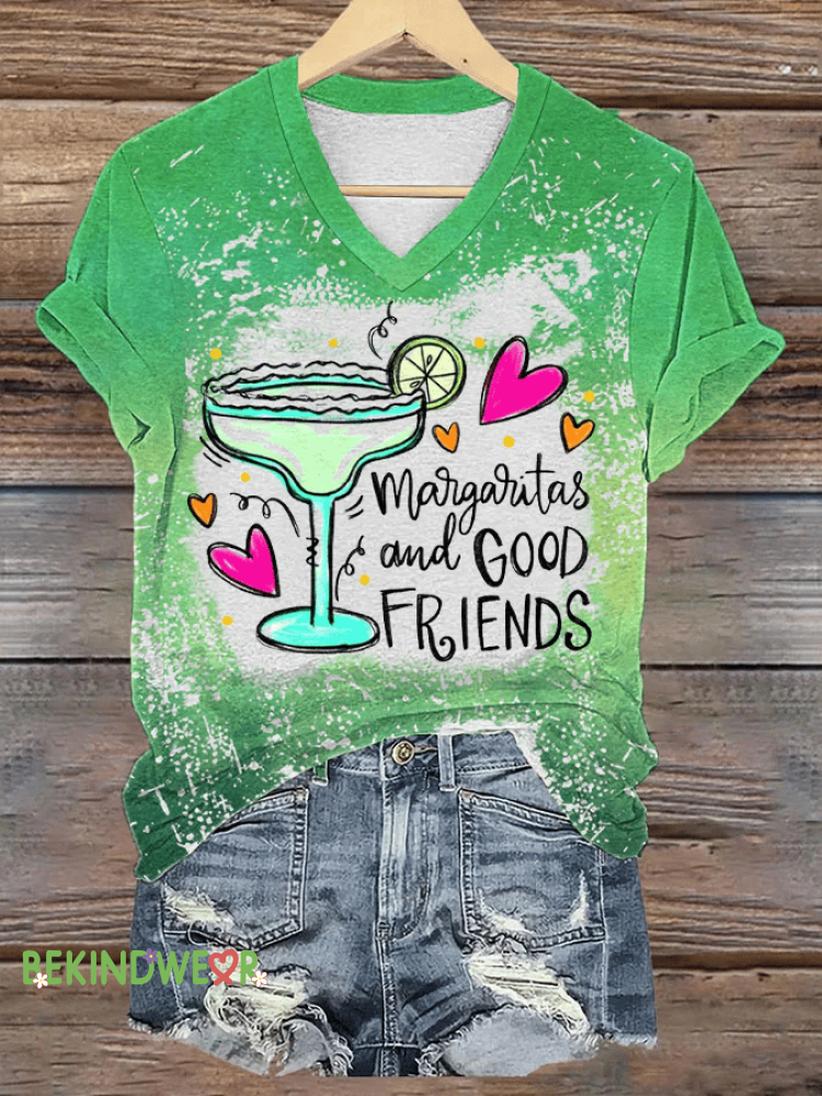 Women&rsquo;s Cinco De Mayo Margaritas And Good Friends Printed Short-Sleeved T-Shirt Green / S