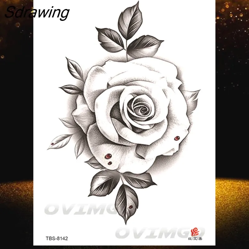Sdrawing Lotus Flower Temporary Tattoos Fake Jewelry 3D Beauty Rose Tattoo Sexy Body Art Arm Painting Tatoo Sticker For Women