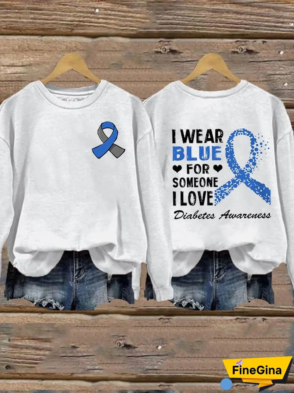 Women's I Wear Blue For Someone I Love Diabetes Awarenesse Print Casual Sweatshirt