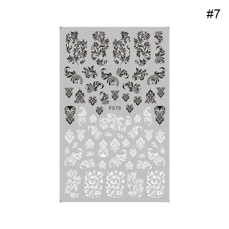 1 Sheet Leaves Geometry 3D Nail Art Stickers Sliders Mandala Flowers Leaf Adhesive Nail Decals Foil Decoration Manicuring Wrap