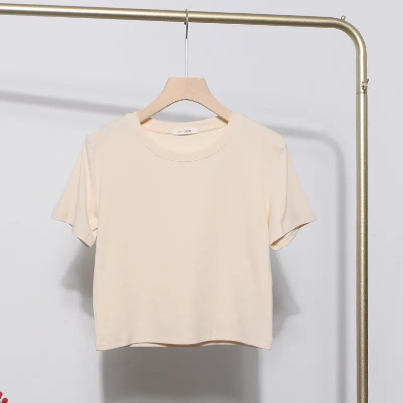 Churchf Real-Apamine Solid Short-Sleeved T-Shirt Burst Small Short Sweet Spicy Slim Slim Thin Collar Top 88122