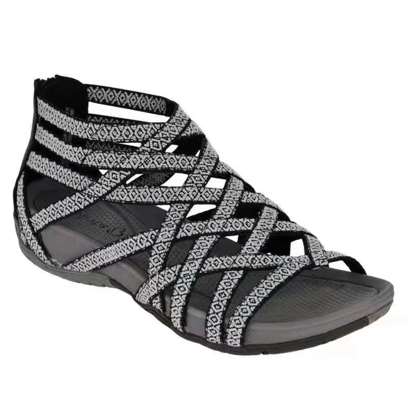 2021 Summer Women Sandals Round Toe Hollow wedges Sandals Casual Closed Toe Flat Rome Sandals plus size Leopard Sandals 514