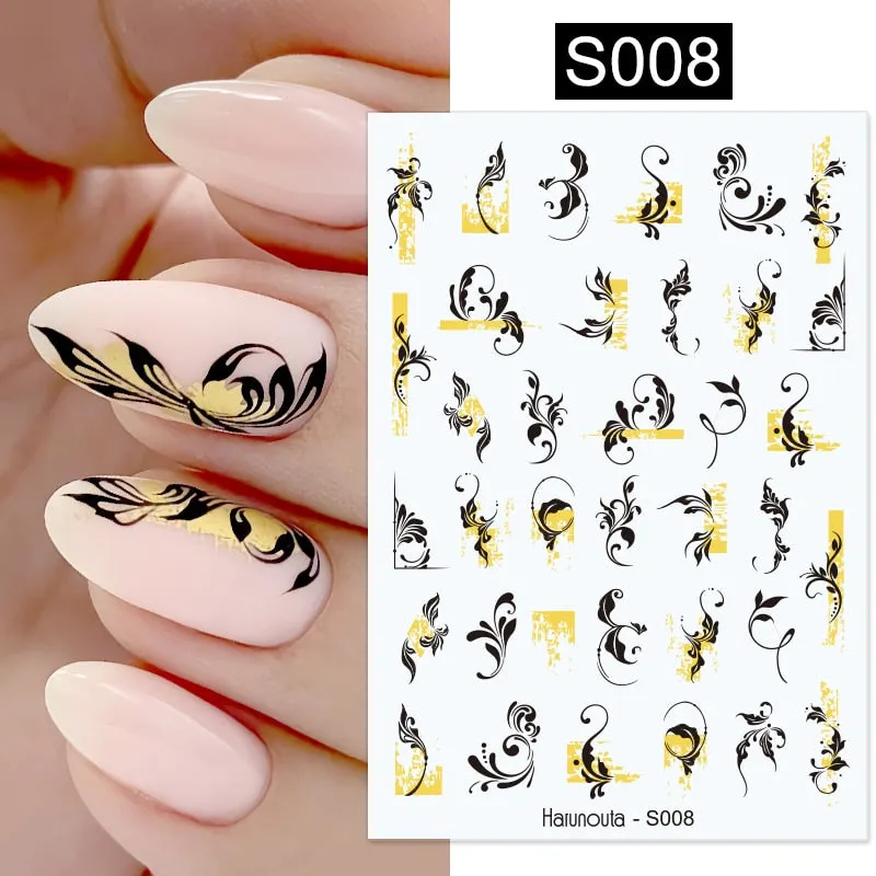 Geometric Lines Flowers Leaves 3D Nail Sticker Figure Woman Face Pattern Special Self Adhesive Nail Art Decals Manicures Sliders-Nail Inspo
