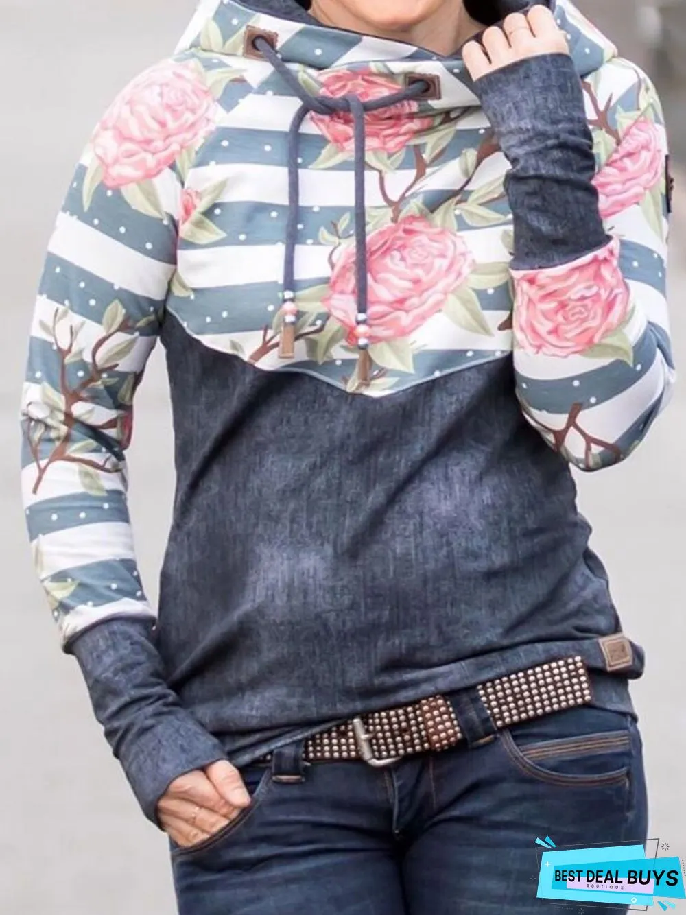 Large size Long Sleeve Printed Hoodie Casual Tunic Sweatshirt