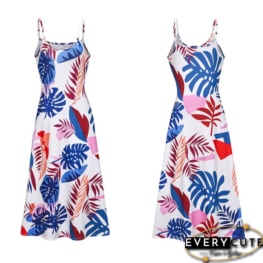Women's Fashion Summer Sleeveless Floral Printing Sling Dress Deep V-Neck Slim Fit Big Swing Skirts Loose Casual Long Maxi Dresses Ladies Plus Size Party Dresses