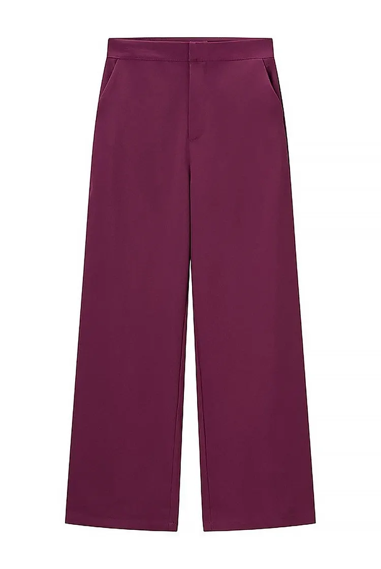 Wide Leg Trousers with Pockets and Matching Feathered Cuff Blazer Set