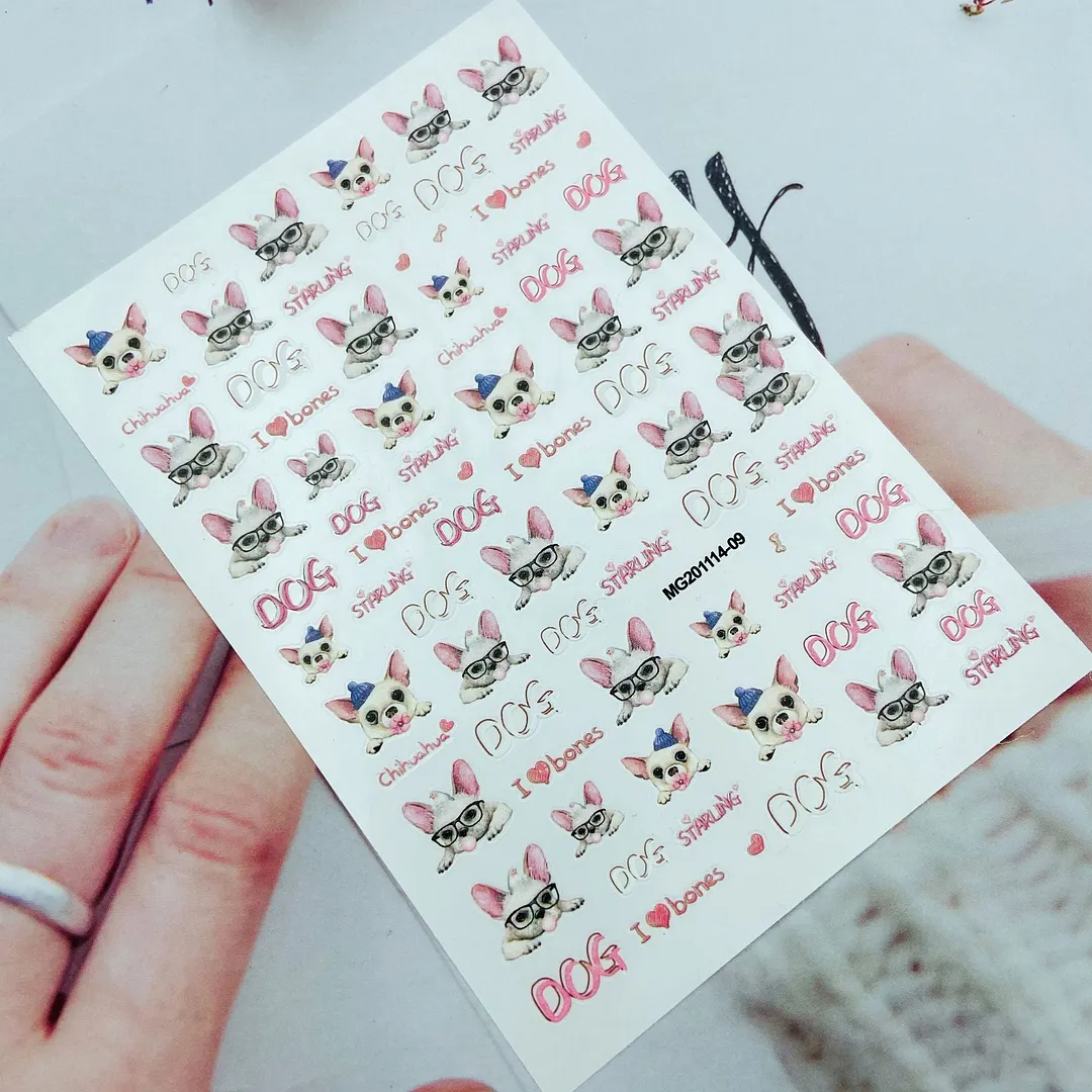 New Style Cartoon Nail Stickers Decals Neon Light Flamingo Teddy Bear Pattern Self Adhesive Nail Art DIY Manicure Decorations-Nail Inspo