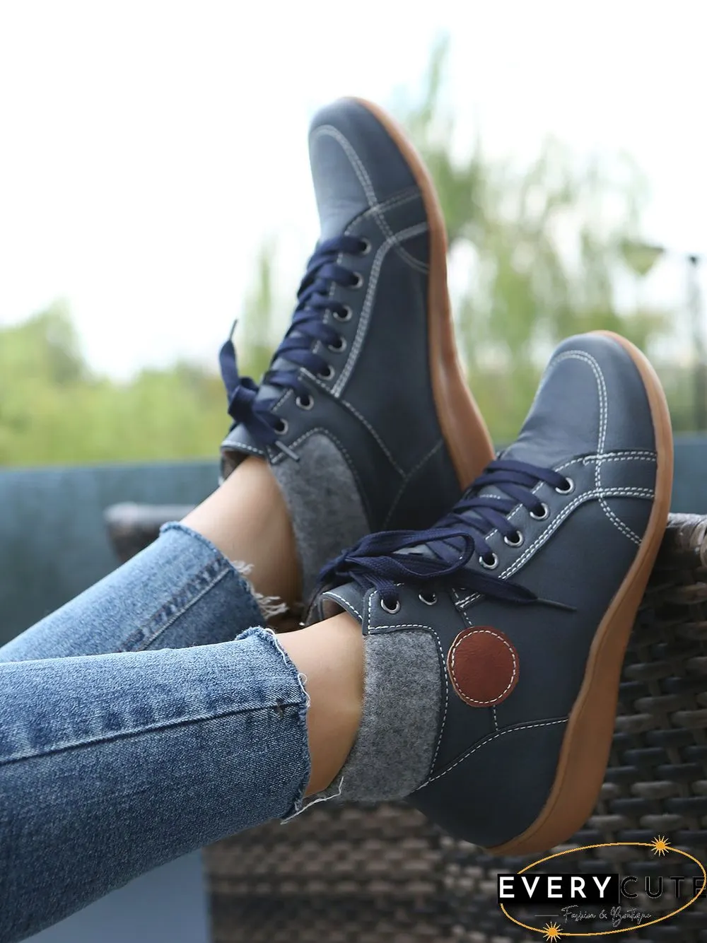 PU Leather Suede Panel Casual Short Boots
