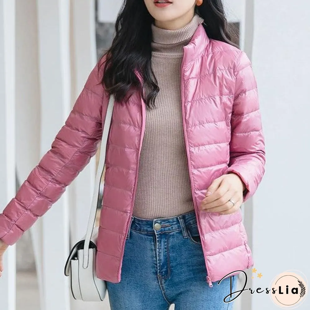 Autumn and Winter Light Down Jacket Women Stand Collar Short Coat