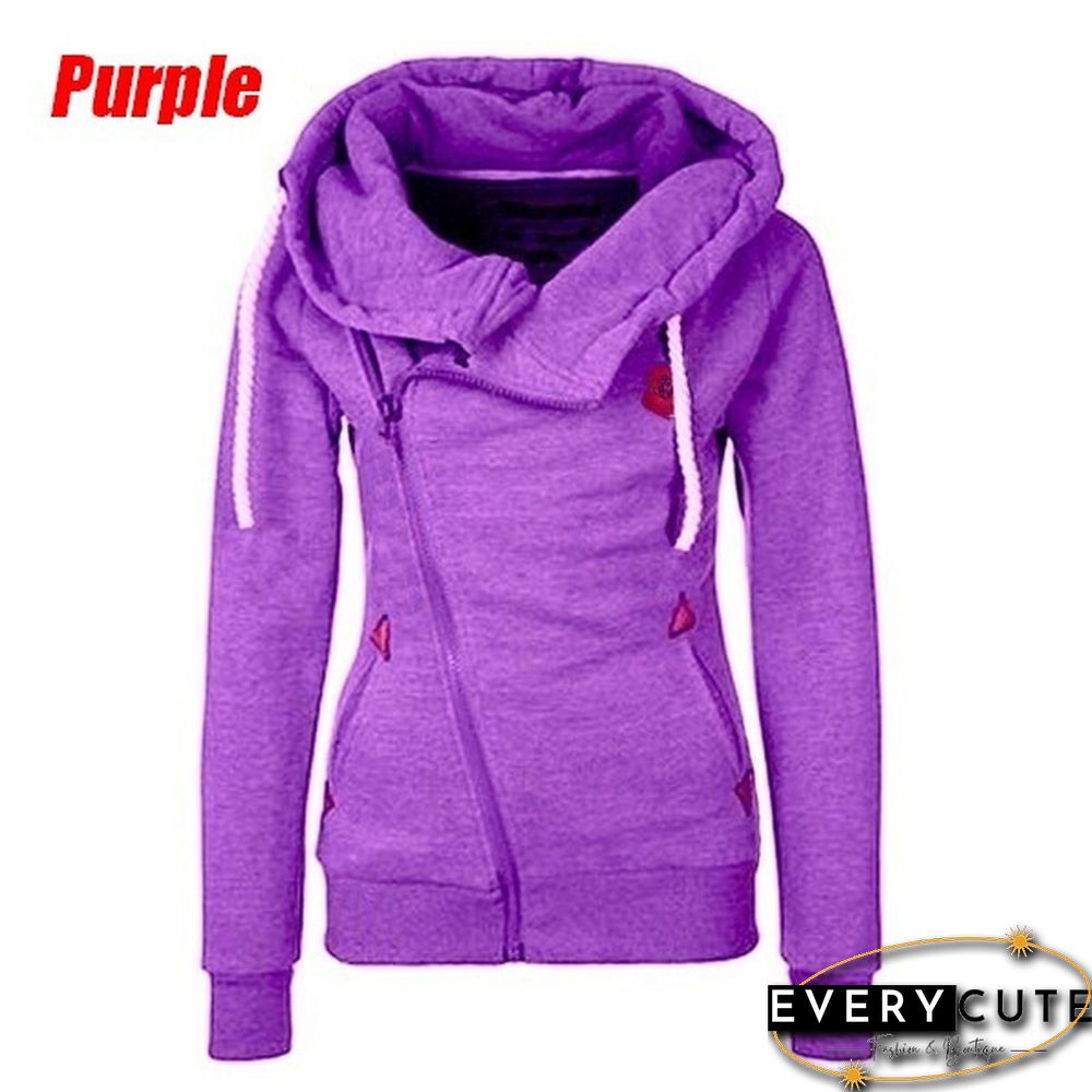New Fashion Winter Woman Sports Personality Side Zipper Hooded Sweatshirt Candy Colored Sweater Coat