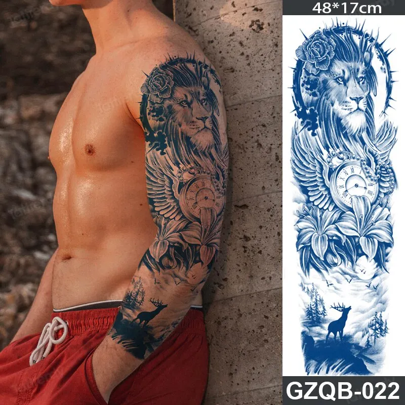 Sdrawing transfer tattoo fake large size full arm tattoo sleeve juice ink long lasting waterproof temporary tattoos men body art