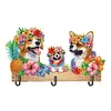 Wooden Special Shaped Three Dogs Family Diamond Art Craft Wall Hooks Home Decor