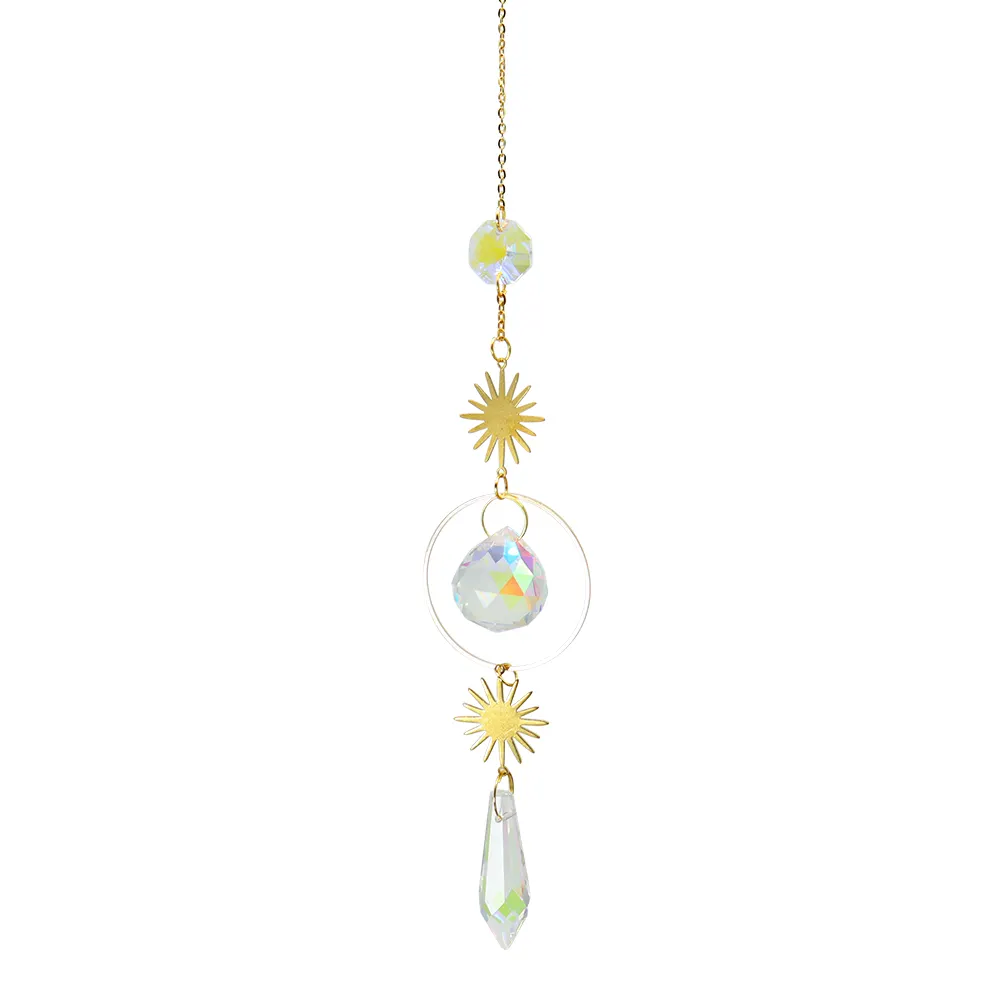 Crystal Wind Chime Star Moon Pendant Colorful Beads Hanging Drop Decor