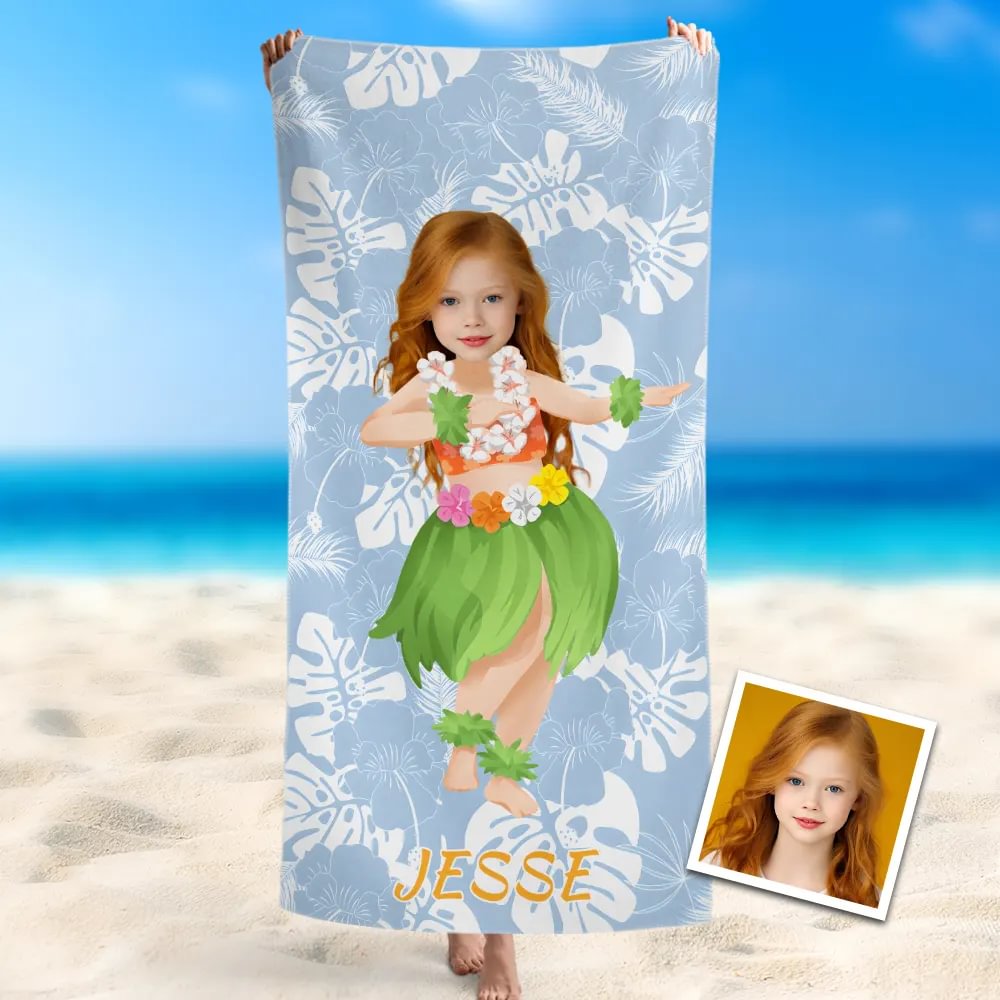 Custom Photo Beach Towel, Quick Dry Bath Towel, Hula Dance Swimming Towel