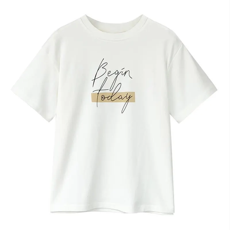 Brownm Brownm New Summer Fashion Foreign Style Print Round Collar Short Sleeve T-Shirt Women's Loose Half Sleeve Shirt Bottom Shirt