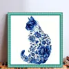 Blue And White Porcelain Cat-11CT Stamped/Counted Cross Stitch 40*40cm/15.75*15.75in