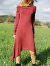 Off-The-Shoulder Solid Color Long Sleeve Irregular Midi Dress