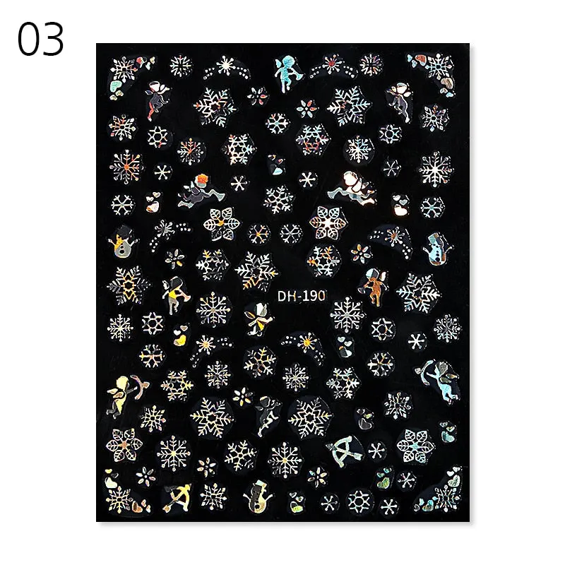 Sliver Bronzing 3D Christmas Nail Art Decoration Sticker Sparkly White Colorful Glitter Geometry Snowflake Winter Slider Foil
