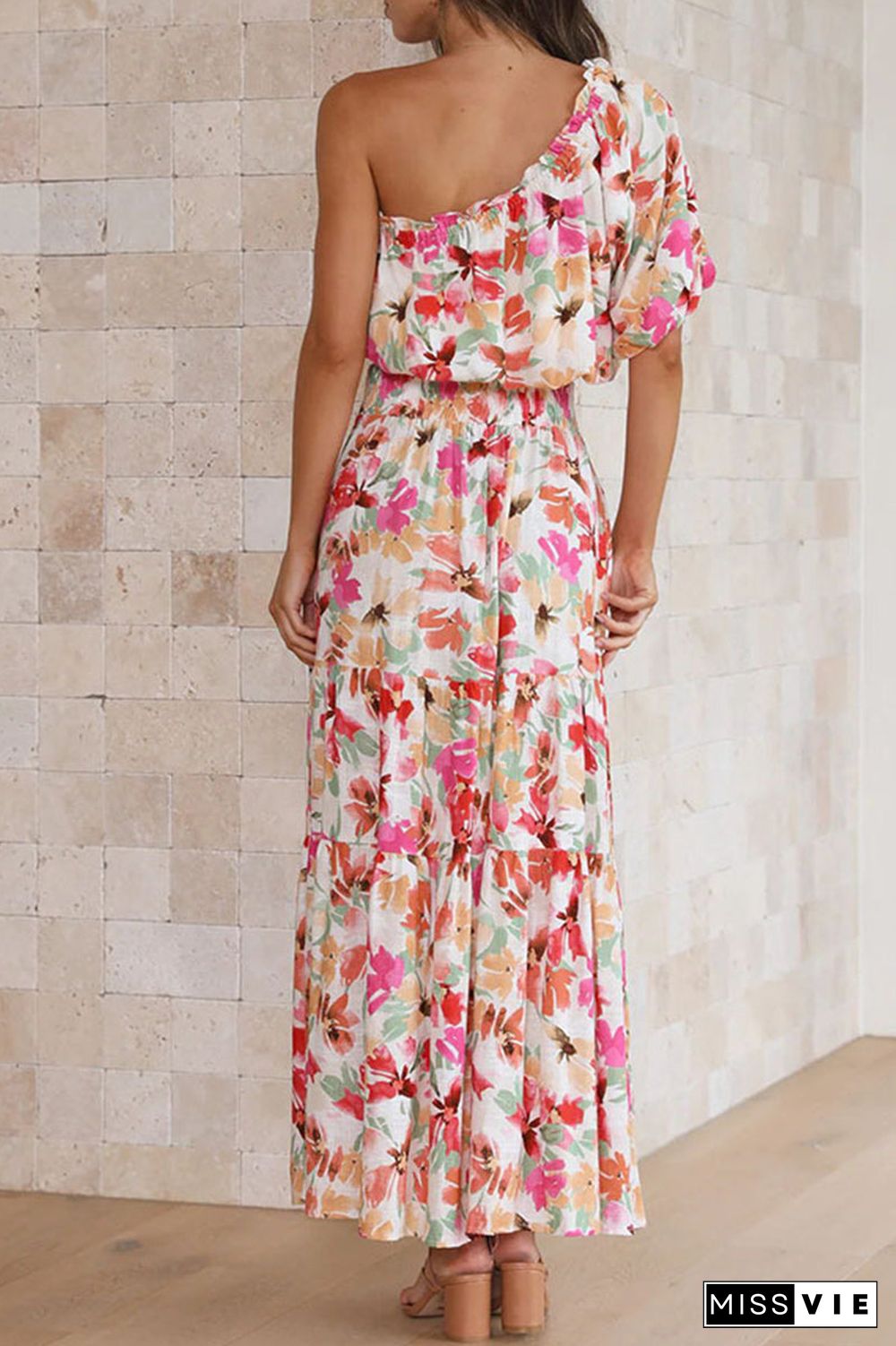 Sweet Elegant Floral Asymmetrical Oblique Collar Short Sleeve Two Pieces