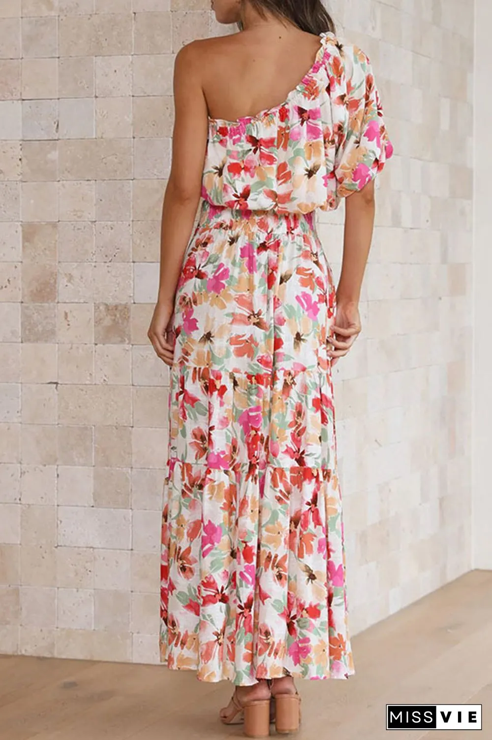 Sweet Elegant Floral Asymmetrical Oblique Collar Short Sleeve Two Pieces
