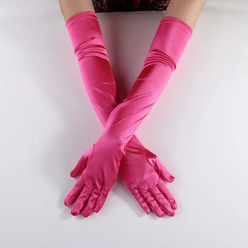 Billionm OJBK Women Classic Satin Finger Long Gloves Opera/Elbow/Wrist Stretch Gloves Halloween Cosplay Solid Color Party Arm Warmer 2022