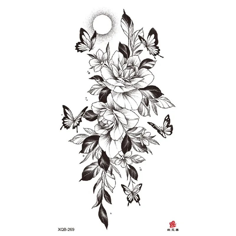 Sdrawing Temporary Sleeve Tatooo Stickers Tiger Lion Elephant Rose Flowertattoo Arm Body Art Fake Tatoo Male Female Black