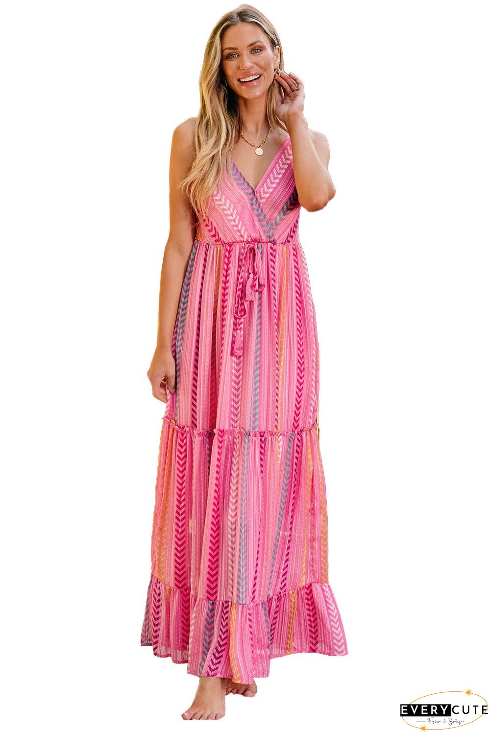 Tassel Tie V Neck Wrap Maxi Dress