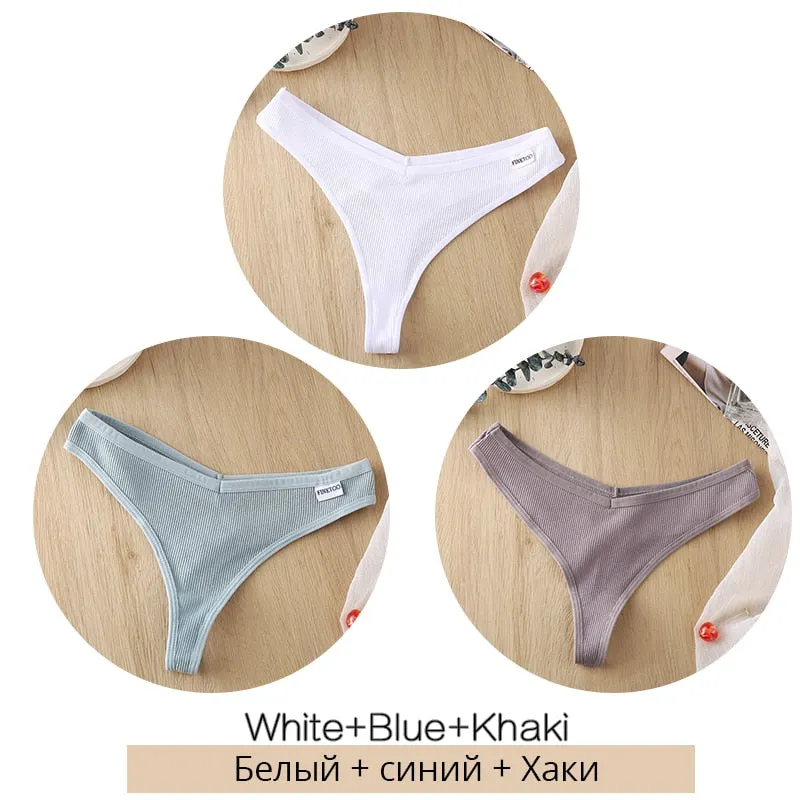 FINETOO 3Pcs/set Cotton Thongs Women Fruit Embroidery G-string Panties M-XL Low Waist T-back Underpants Ladies Underwear Panty