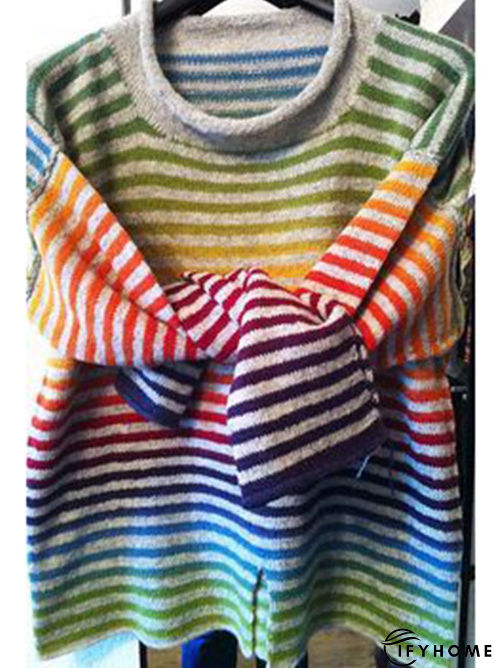 Striped Casual Crew Neck Long Sleeve Knitwear & Sweater | IFYHOME