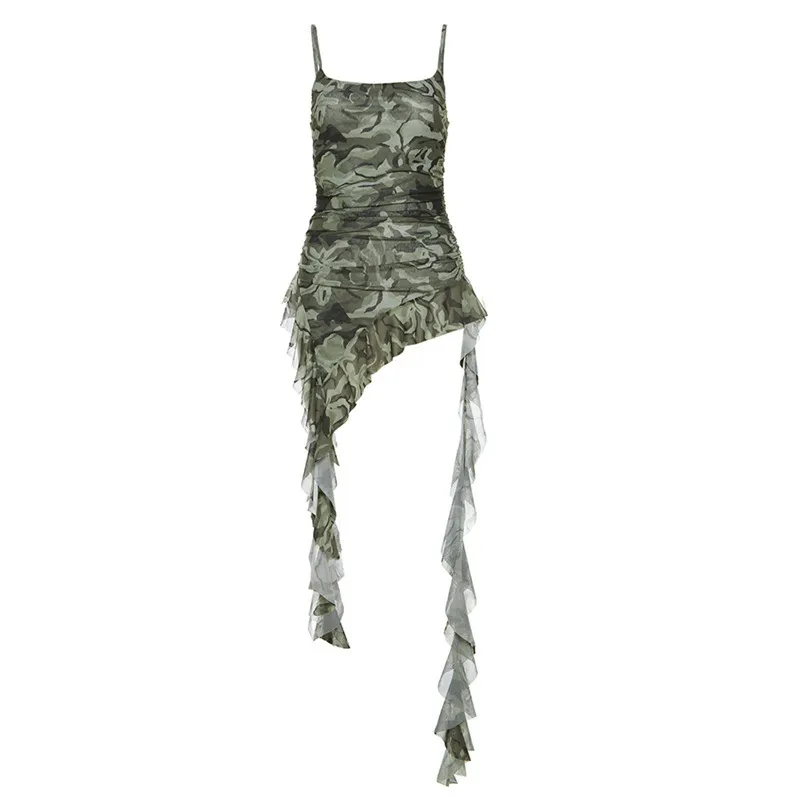 Brownm 2024 Summer New Women's Sexy Bodywear Street Fashion Slings Bare Back Print Dress