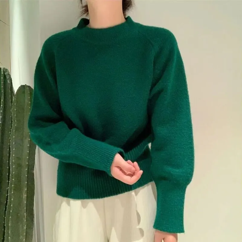 Churchf Churchf Collar Soft Waxy Sweater Female Autumn Winter Soft Waxy Lazy Wind Outside Wear Set Head Sweater Inside Build Design Sense Niche Top