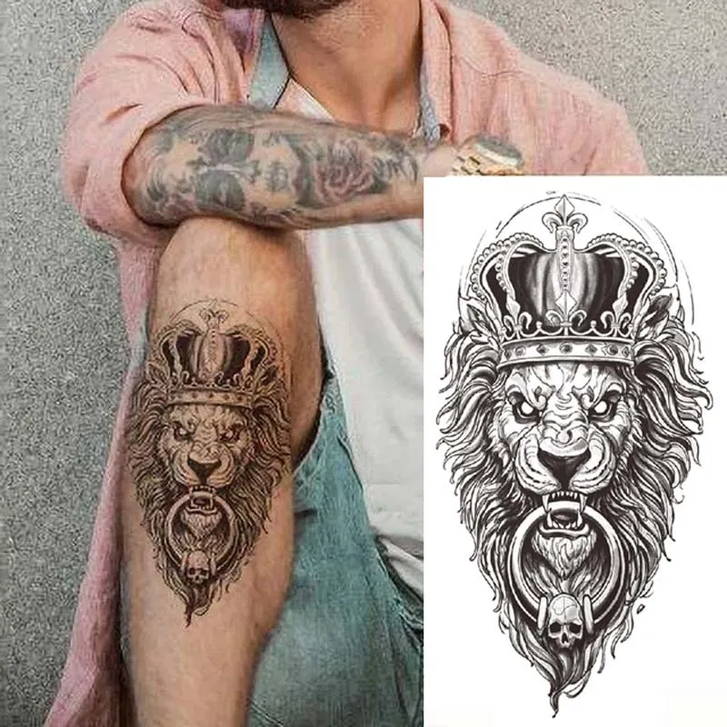Sdrawing Forest Animal Temporary Tattoos for Men Wolf Tattoo Stickers Tiger Skull Skeleton Fake Tattoo for Women Arm Sleave