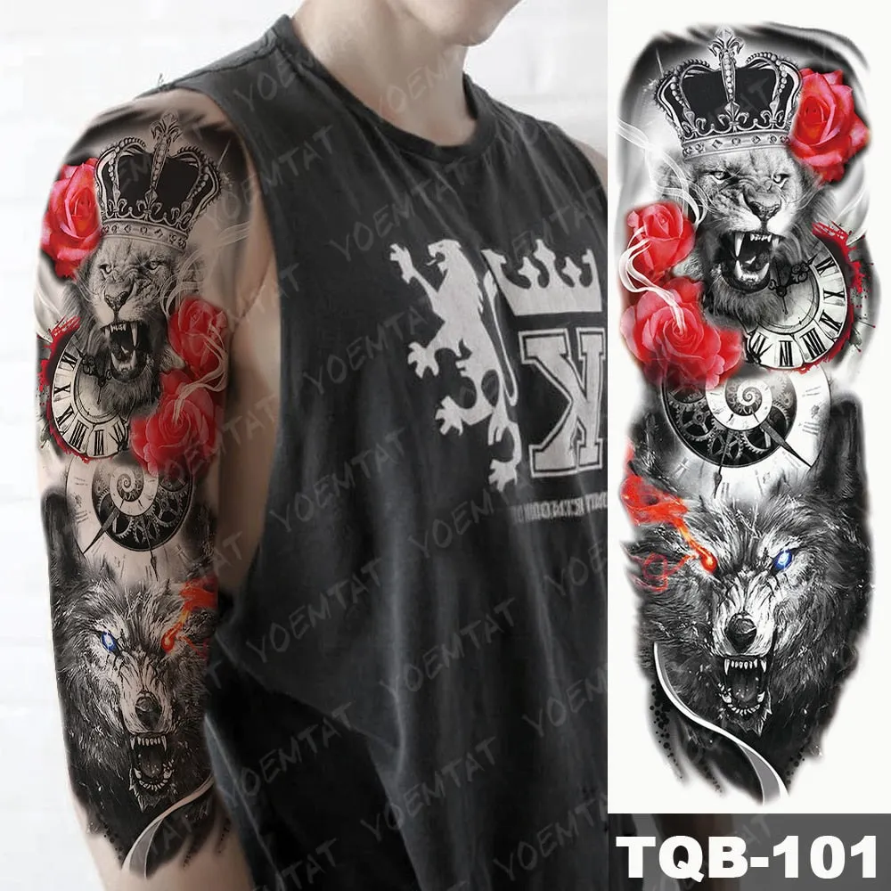 Large Arm Sleeve Tattoo Owl Angel Rose Waterproof Temporary Fake Tatoo Sticker Skull Fox Wings Men Women Full Totem Tatto Artes